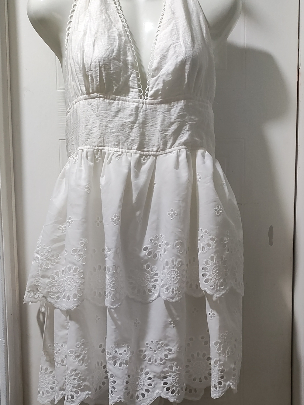 SHEIN White Eyelet Halter Mini Dress - Picture 1 of 10